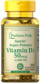 Puritan's Pride Vitamine D3 50 mcg 2000 IU 100 Softgels 17621