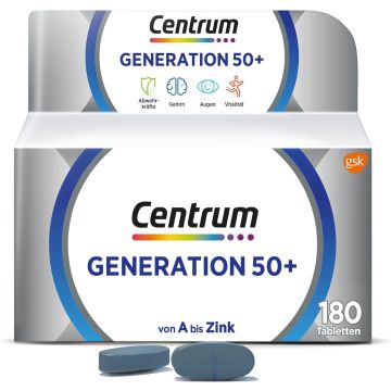 Centrum Generation 50+, 180 St. - Hochwertiges Nahrungsergänzungsmittel für Best Ager zur täglichen Komplettversorgung mit Mikronährstoffen - Verpackung kann variieren