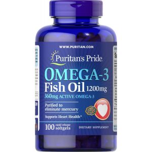Puritan’s Pride® Omega-3 Fish Oil 1200 mg (360 mg Active Omega-3) 100 Softgels 13326