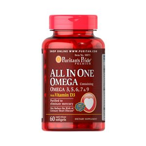Puritan's Pride All In One Omega 3, 5, 6, 7 & 9 witih Vitamin D3 60 Softgels 50073