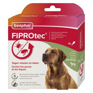 Beaphar Fiprotec für Hunde gegen Zecken und Flöhe 20-40 kg 4 x 2,68 ml Pipetten